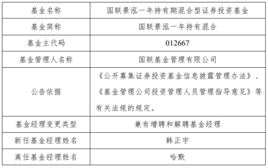 国联基金哈默离任7只基金