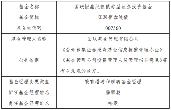 国联基金哈默离任7只基金