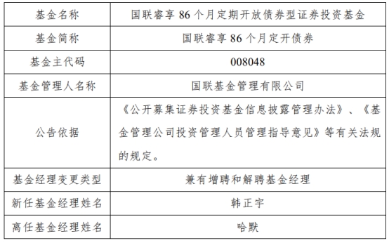 国联基金哈默离任7只基金