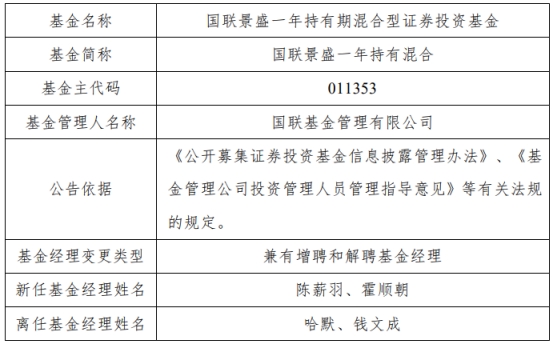 国联基金哈默与钱文成离任2只混基