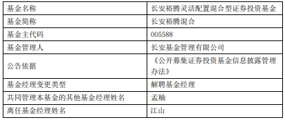 江山离任长安裕腾混合基金 孟楠管理