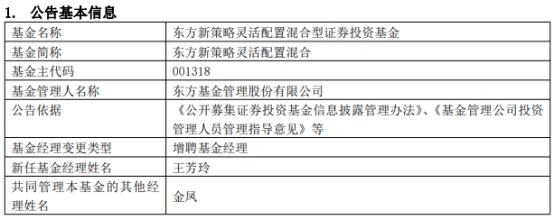 东方新策略灵活配置混合增聘基金经理王芳玲